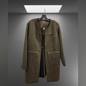 Chico’s Faux Suede Olive Green Open Front Coat